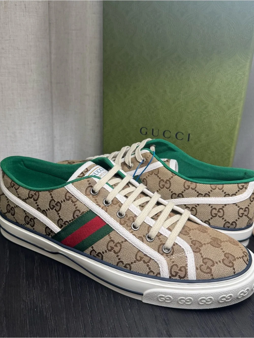 Gucci Tennis 1977 Sneakers Original GG Canvas Beige Ebony 11.5
